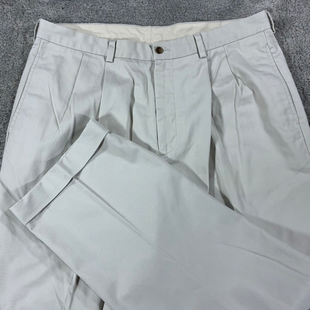 Brooks Brothers 346 Advantage Chino 38x32 Stone Khaki Pleated Cuffed Elliot